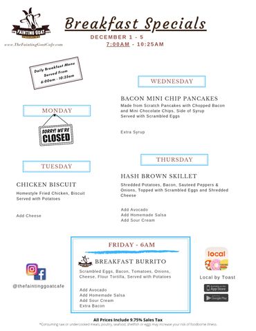 fainting goat, menu, cafe, breakfast, pancakes, sandwich, food, goat, Nashville, specials, fast, go