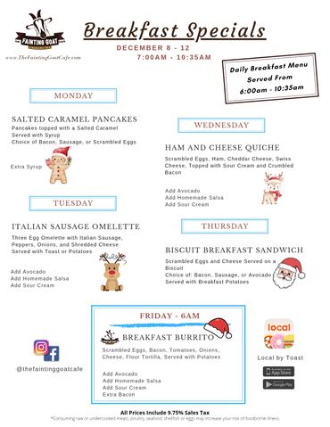 fainting goat, menu, cafe, breakfast, pancakes, sandwich, food, goat, Nashville, specials, fast, go