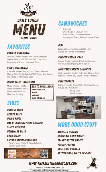 fainting goat, menu, cafe, burger, sandwich, food, goat, Nashville, specials, lunch, tacos, fast, go