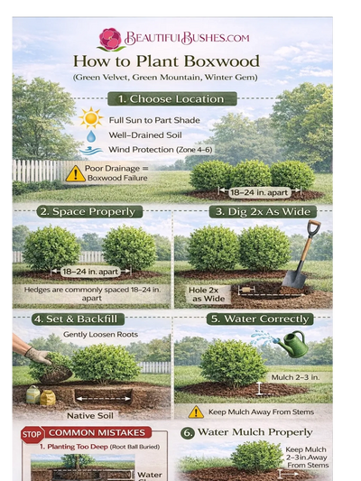 Step-by-step guide on how to plant boxwood properly for healthy growth.