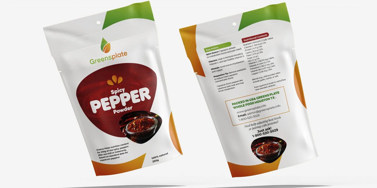 Greens Plate nutrition content for 250g of raw spicy peppers (like red chili or habanero), Ata🌶️