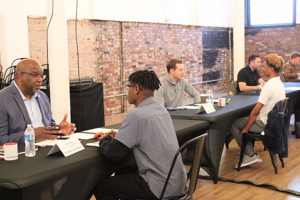 Teens and volunteers during interviews at our Mock Interview Day