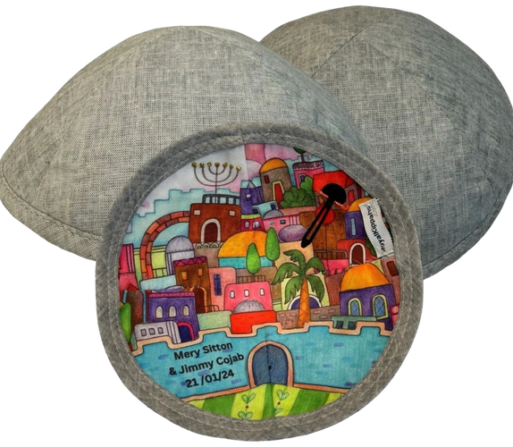 Custom Kippahs for weddings and Bar Mitzvot.