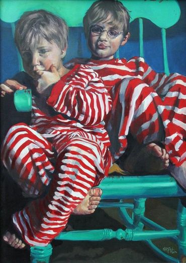 Naomi Tomkys
Oil painting of boys PJs