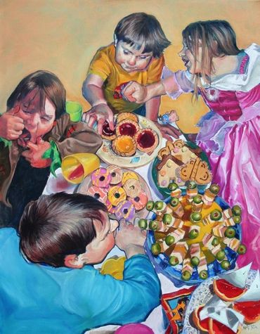 Naomi Tomkys
Oil painting of children's tea party