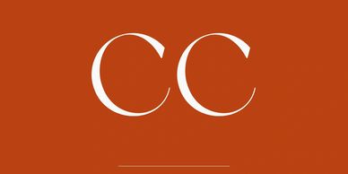 White 'CC' letters on a solid burnt orange background.