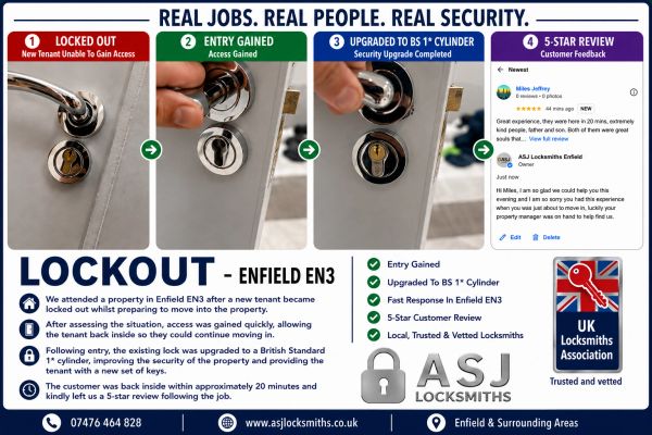 Emergency lockout in Enfield EN3 where access was gained and the lock upgraded to a British Standard