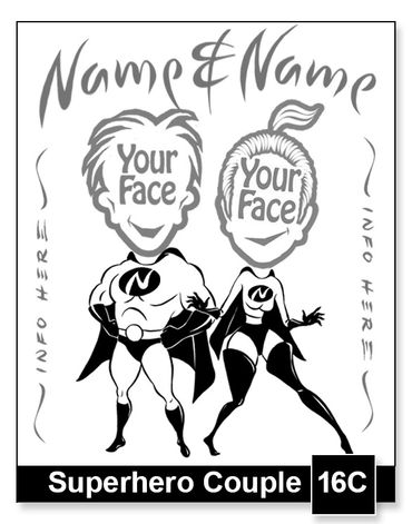 Superhero Couple semi-custom caricature by Kenn White at executivecaricature.com