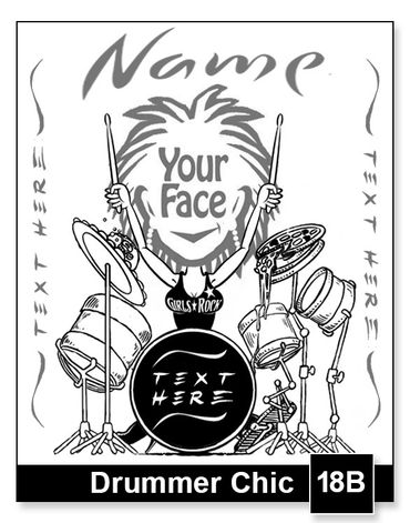 Garage Band Drummer Chic semi-custom caricature by Kenn White at executivecaricature.com