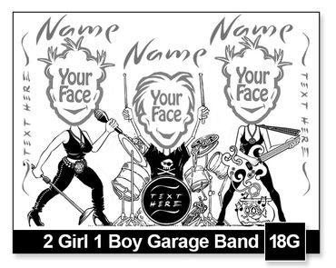 2 Girl 1 Boy Garage Band semi-custom caricature by Kenn White at executivecaricature.com