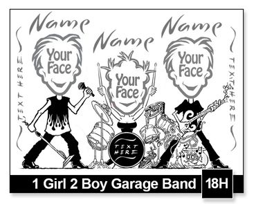 1 Girl 2 Boy Garage Band semi-custom caricature by Kenn White at executivecaricature.com