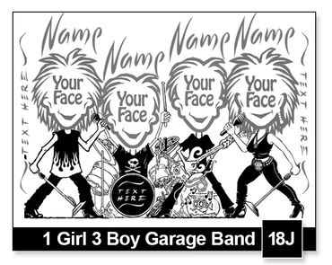 1 Girl 3 Boy Garage Band semi-custom caricature by Kenn White at executivecaricature.com
