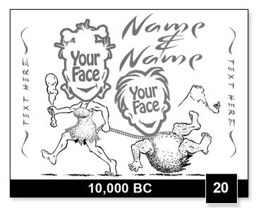 10,000 BC cavewoman and caveman semi-custom caricature by Kenn White at executivecaricature.com