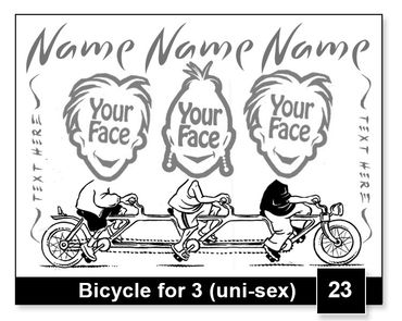 Bicycle Built for Three semi-custom caricature by Kenn White at executivecaricature.com