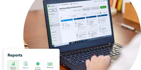 Person using accounting software on a laptop for financial management.