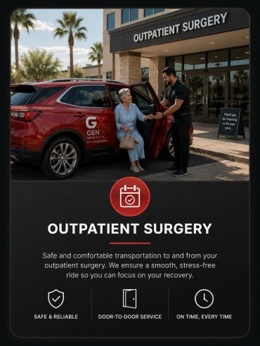 Elderly woman helped out of a car for outpatient surgery.
