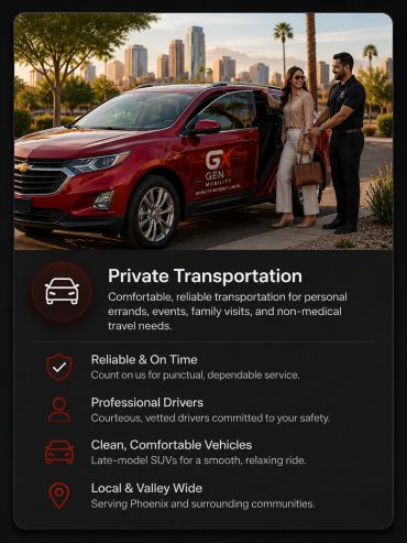Private transportation service with reliable drivers and comfortable vehicles in Phoenix.