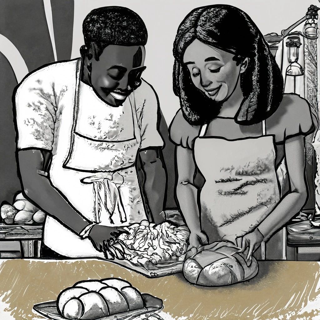 um aluno e uma aluna de raça negra modelando a massa para pães