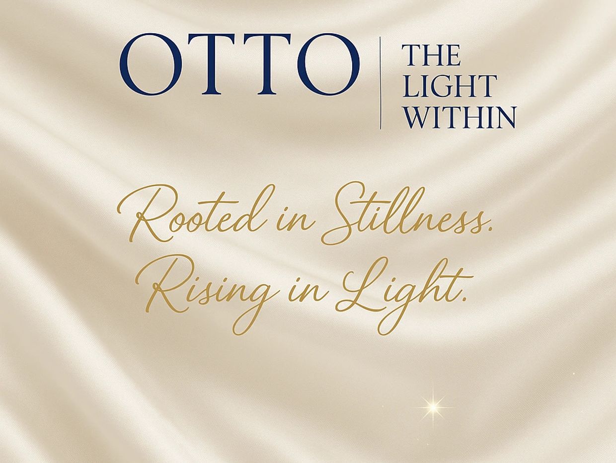 Elegant branding with the phrase 'Rooted in Stillness. Rising in Light.'