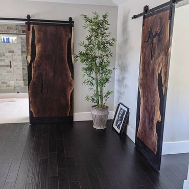 WALNUT AND BLACK RESIN BARN DOORS