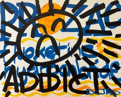 Colorful graffiti with a sun and the word 'ADDICTED' in bold letters.