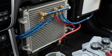 compressor, condenser, accumulator, expansion valve, evaporator, refrigerant leak, cabin air filter