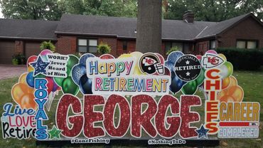HAPPY RETIREMENT GEORGE. KANSAS CITY YARD CARD RENTAL SIGNS.