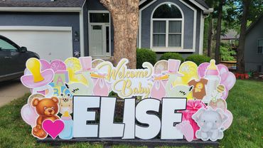 pink and blue stork baby sign display for yard