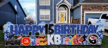 birthday yard art in blue happy birthday sign kansas city