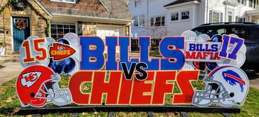 kansas city chiefs vs buffalo bills yard art sign in front yard