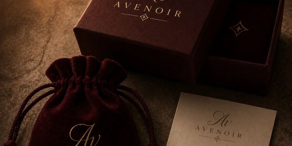Luxurious velvet pouch and box set from Avenoir with elegant branding.