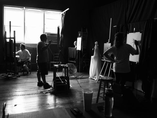Students learning to draw in James Daniel's studio.