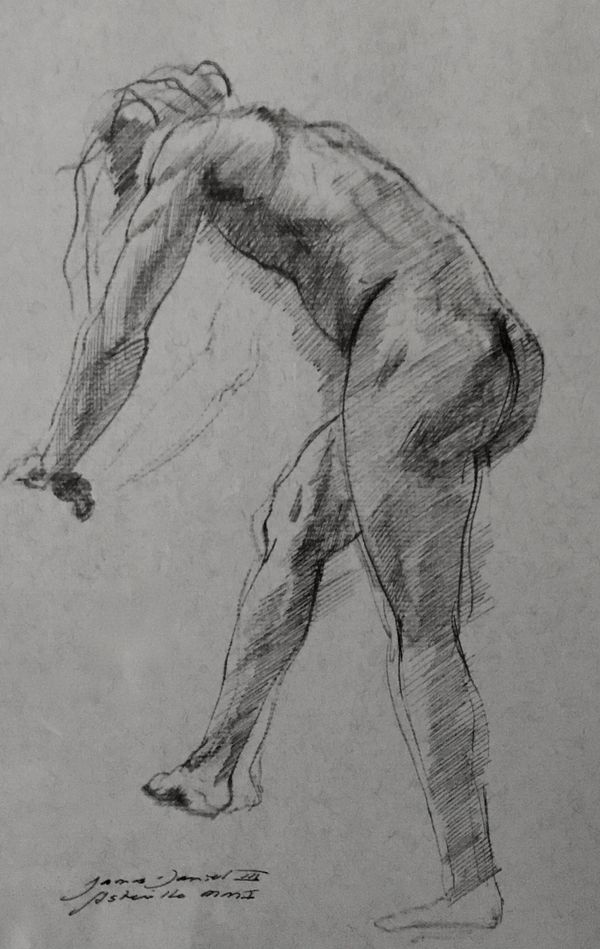 pen and ink drawing of a nude male figure