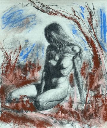 Nude figure drawing in landscape.