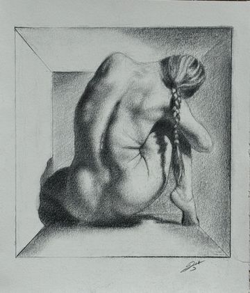 nude figure drawing of a female in pencil.