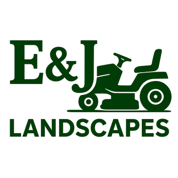 Logo of E&J Landscapes featuring a lawn mower.