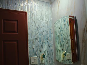 tile on tile bathroom