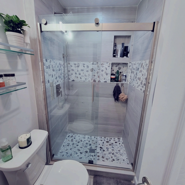 sliding door with tile tub