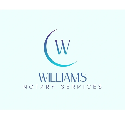 Logo for Williams Notary Services with a stylized W and crescent design.