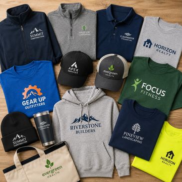Collection of branded apparel and accessories.