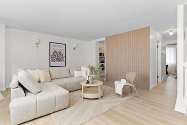 Light and airy living room, white ash flooring.
