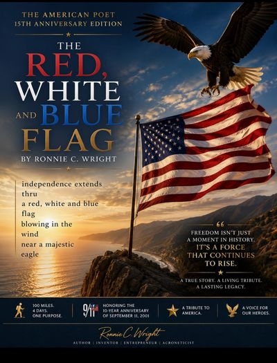Book cover featuring an eagle and the American flag at sunset.