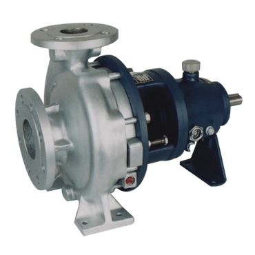 Industrial centrifugal pump with metallic body and flange connections.