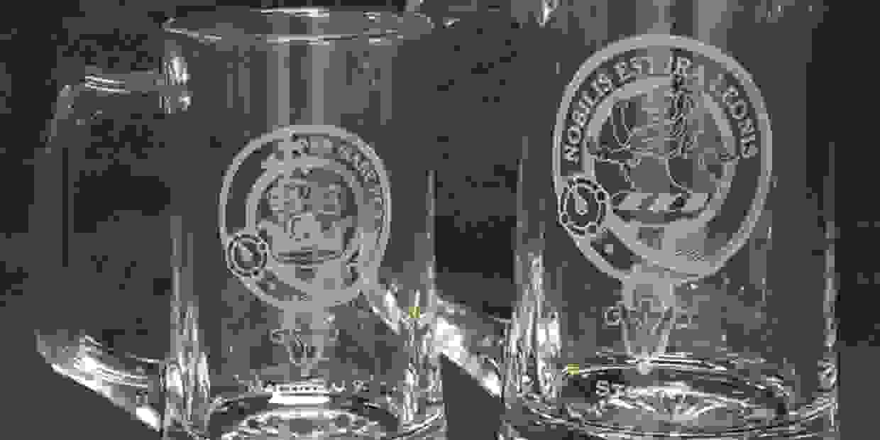Beer mugs laser engraved with family crest