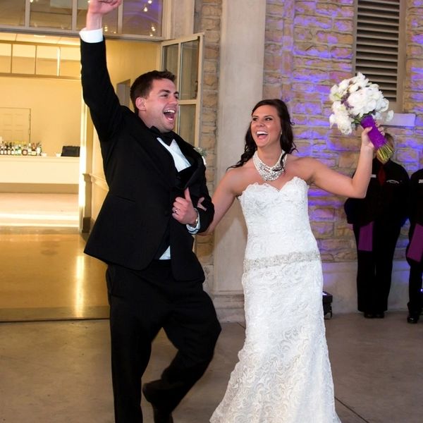 Bride and Groom entering their wedding reception at Ault Park in Cincinnati