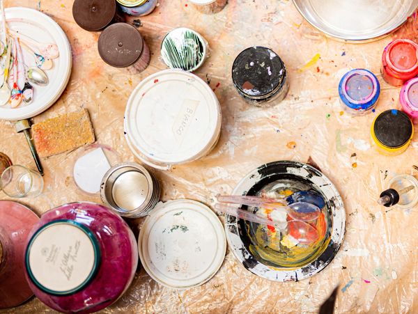 Paints on table