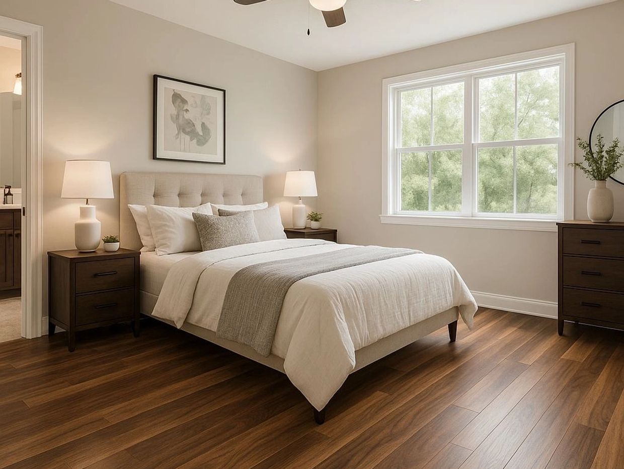 Premium engineered wooden flooring in modern bedroom Gurgaon