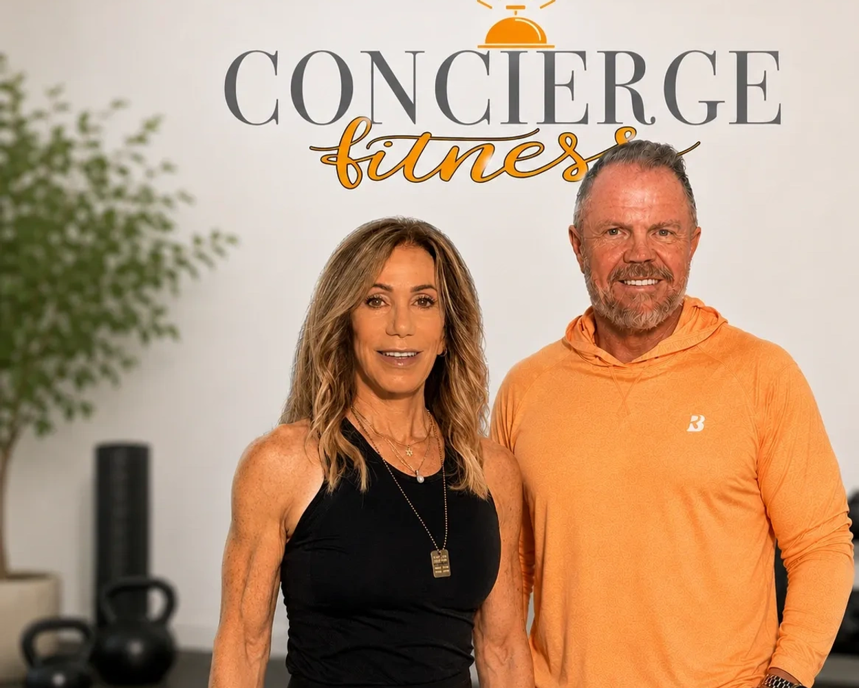 Fitness trainers promoting in-home and virtual personal training.