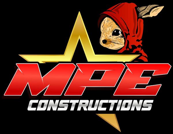 Logo of MPE Constructions with a character in a red hood beside a golden star.