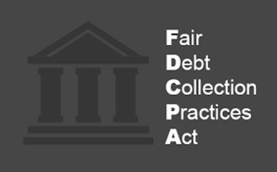 Fair Debt Collection Practices Act acronym with courthouse icon.